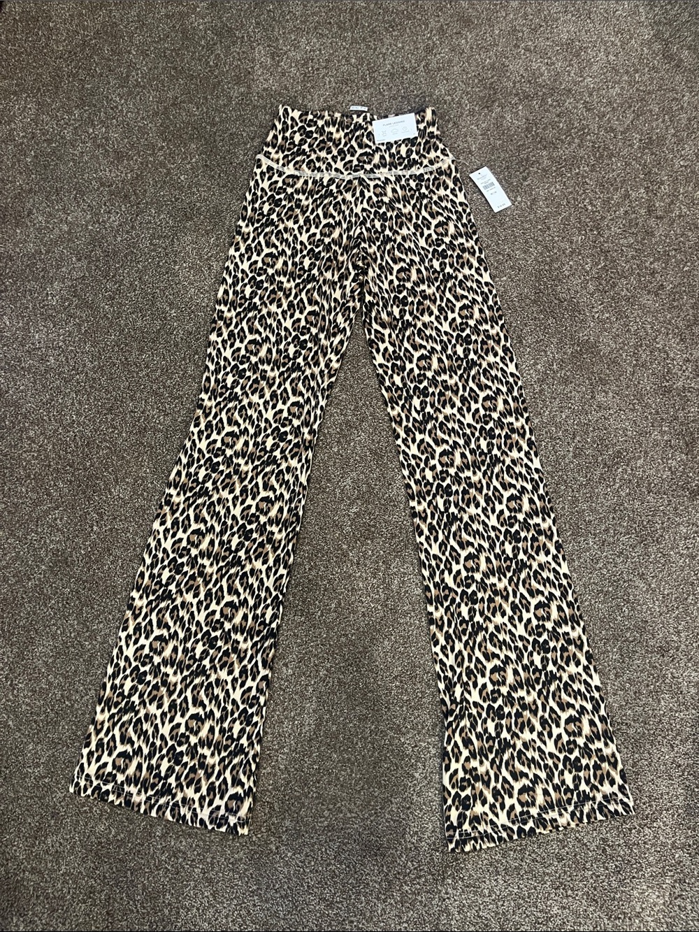 Leopard Print Wide Leg Pants - Beige & Black